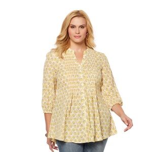 Melissa McCarthy Boho Floral Pintuck Tunic Top 2X Cottagecore Feminine Coastal